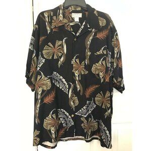 100% Silk Boca Classics Black Brown Palm Leaves Nature Men's Button-Up Shirt XL